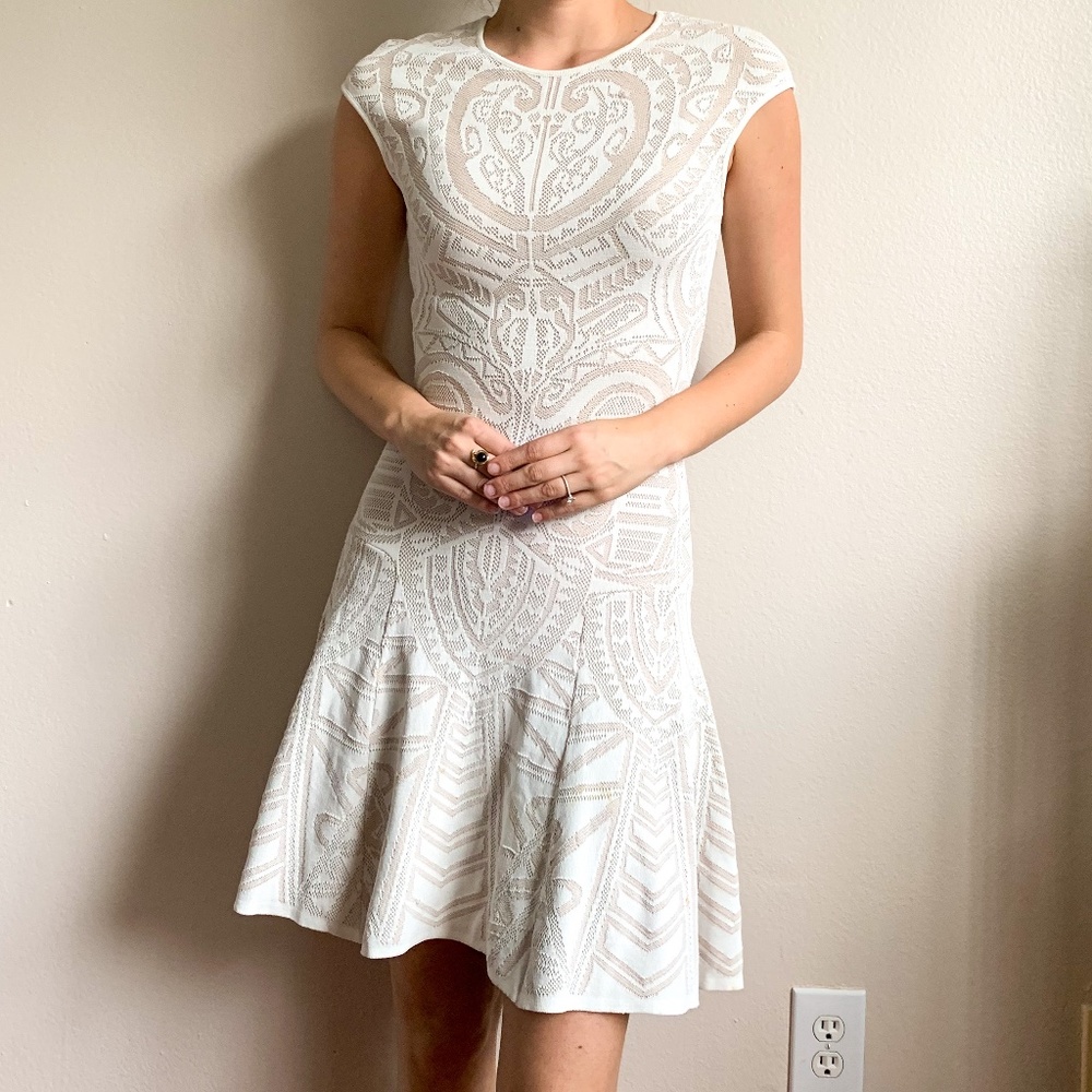 RVN Mayan Lace Flare Dress White Small